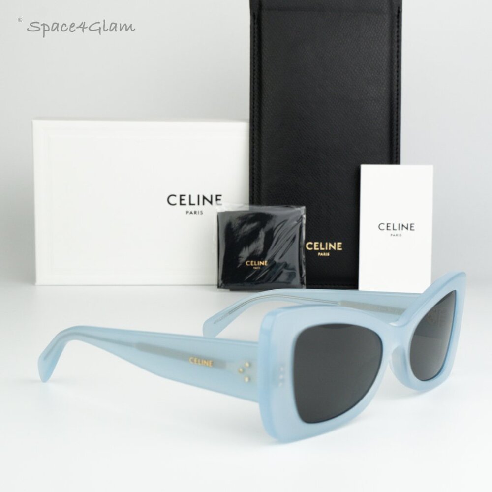 NEW Celine CL40236I 84A CELINE 3 DOTS Shiny Blue Grey Women Butterfly Sunglasses
